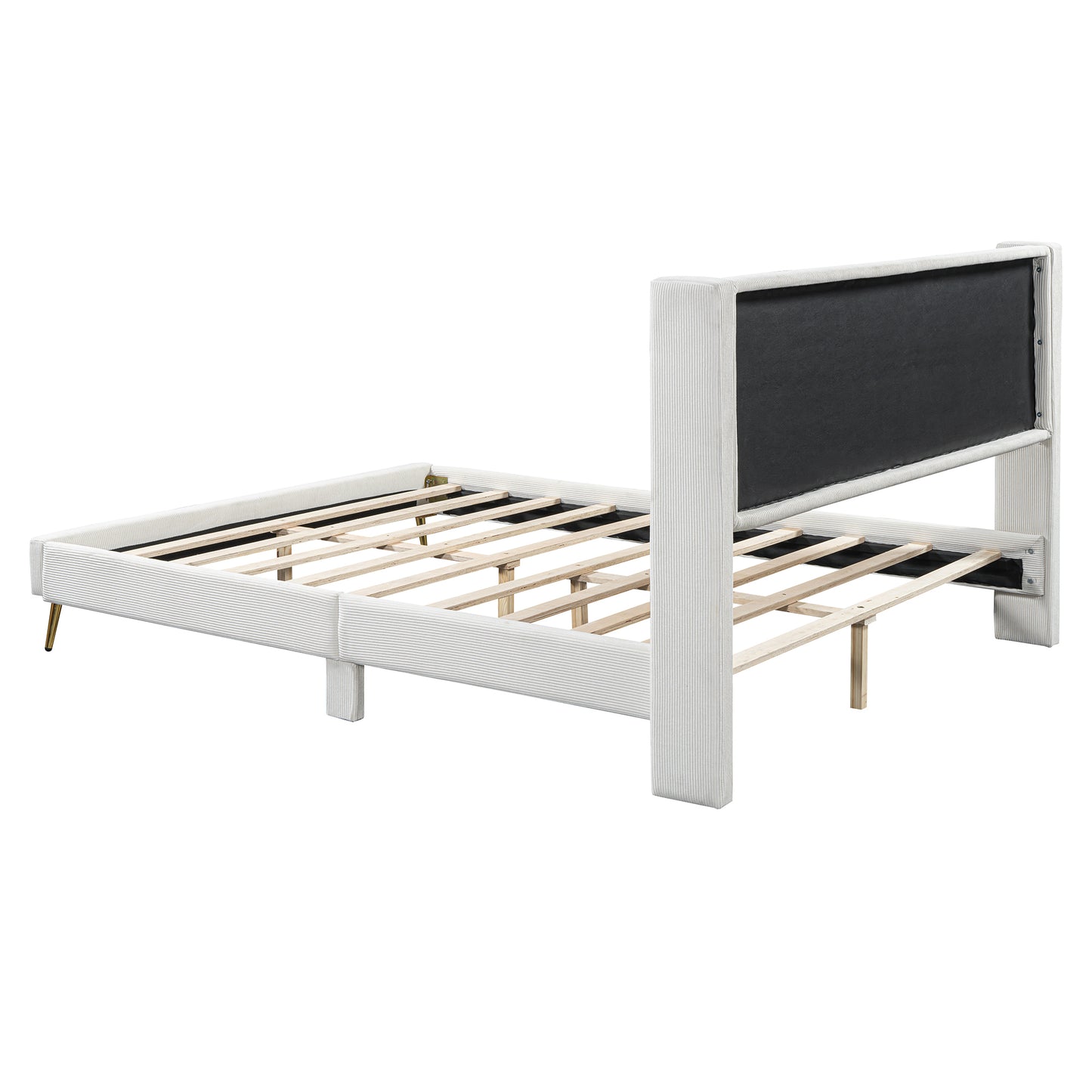 Queen Size Corduroy Platform Bed with Metal Legs, Beige(old sku:WF300238AAA)