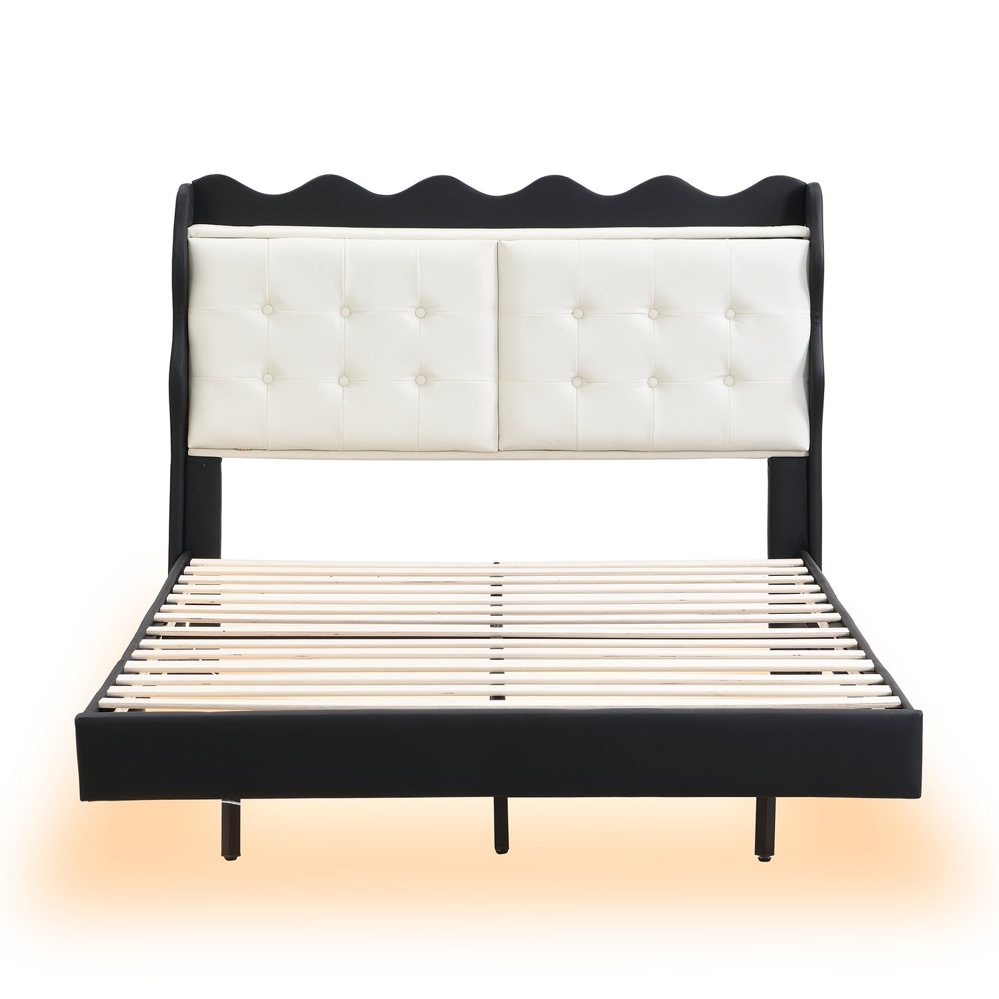 Full Size Upholstery Platform Bed Frame with LED Light Strips and Built-in Storage Space,Black