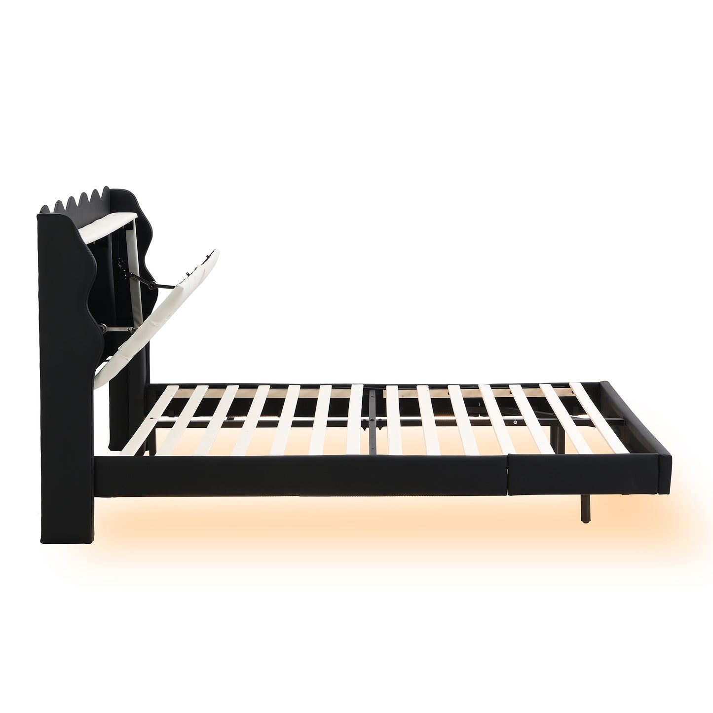 Full Size Upholstery Platform Bed Frame with LED Light Strips and Built-in Storage Space,Black