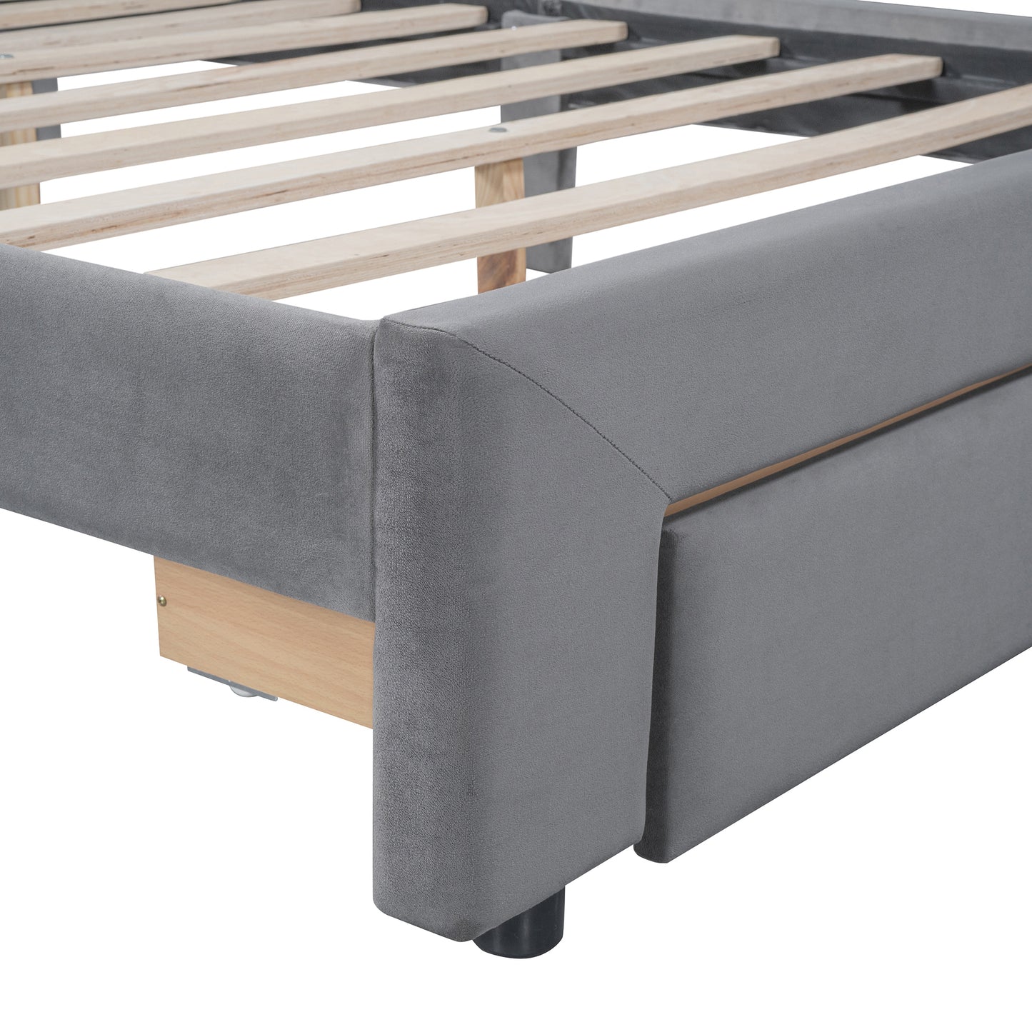 Full Size Storage Bed Velvet Upholstered Platform Bed with a Big Drawer - Gray(old sku:WF296850AAE)