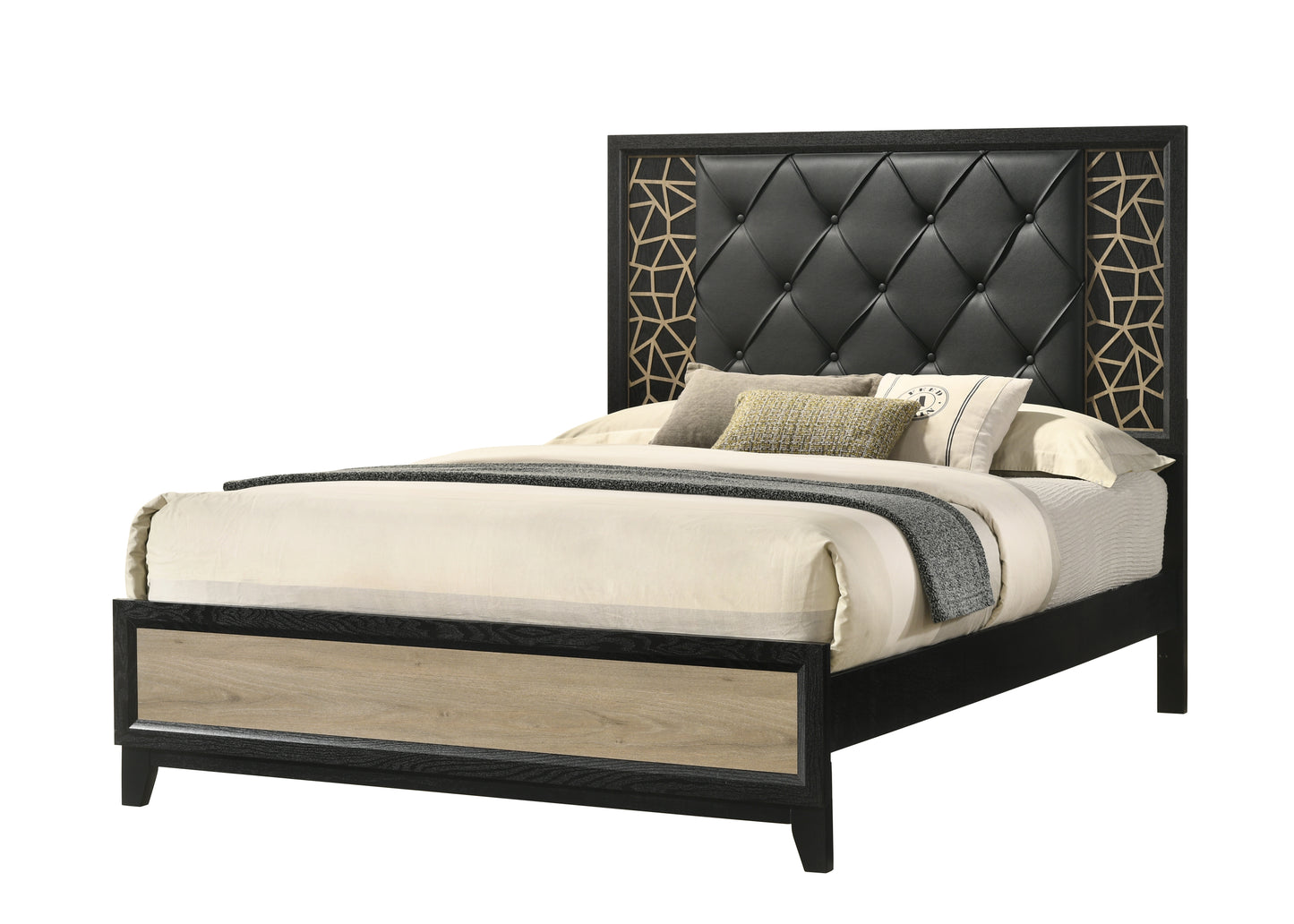 Selena Modern & Contemporary Queen 4PC Bedroom set Made with Wood in Black and Natural