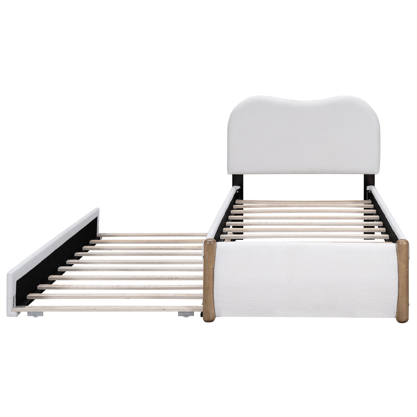 Lit plateforme rembourré pour lit simple avec pieds de support en bois et lit gigogne pour lit simple, blanc