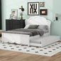 Full Size Wood Platform Bed with Headboard and Twin Size Trundle, White