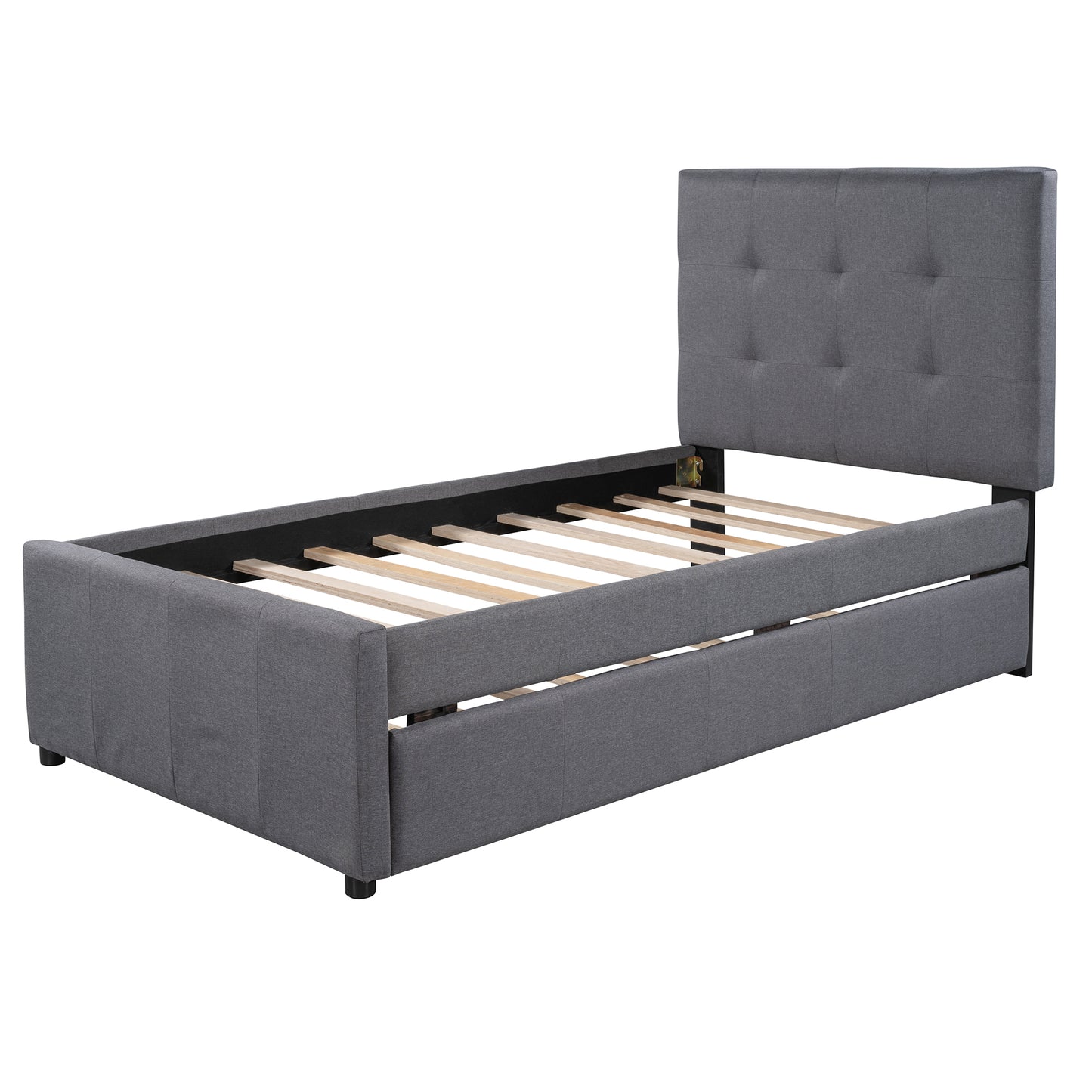 Linen Upholstered Platform Bed With Headboard and Trundle, Twin(Old SKU: SM000504AAE)