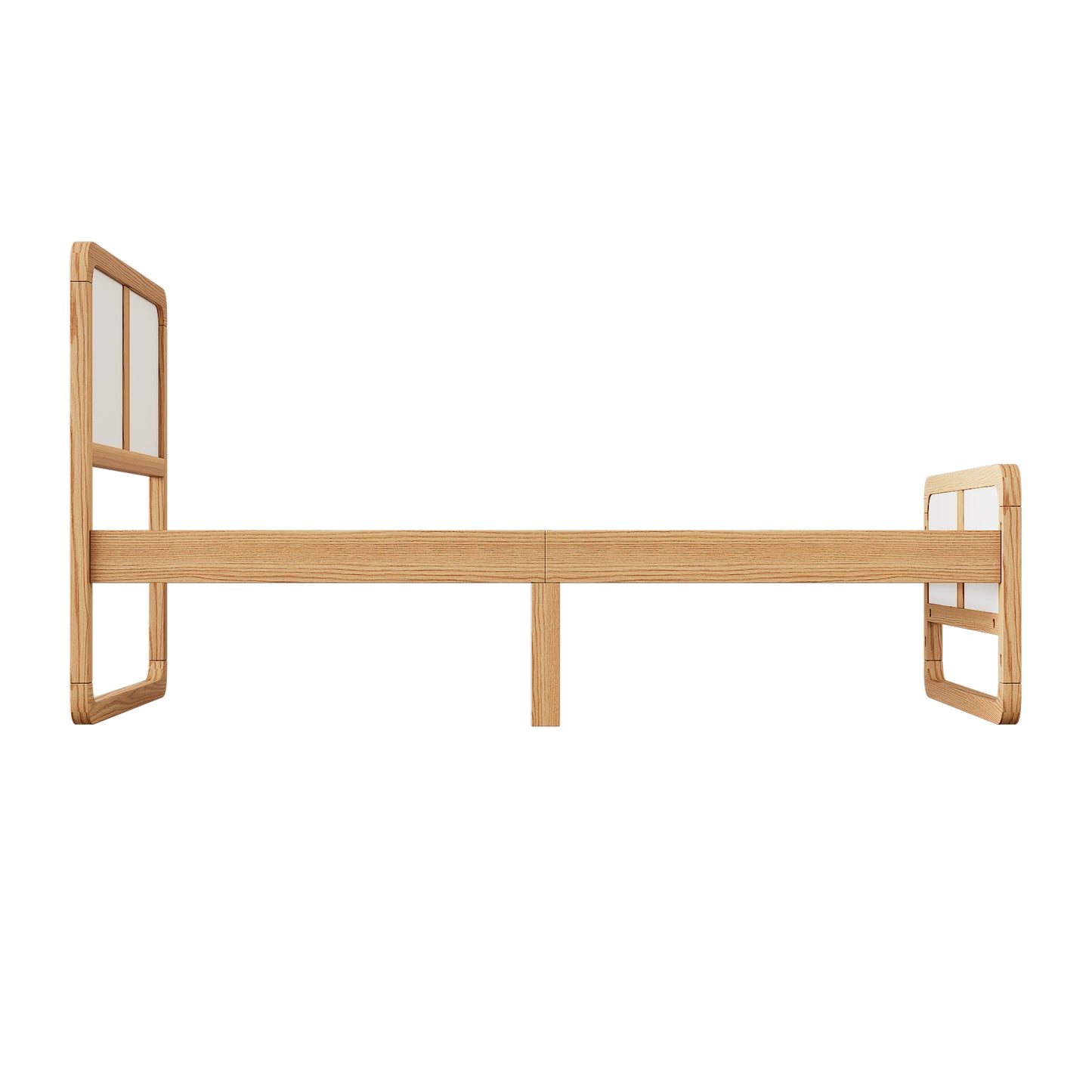 Modern Style Twin Size Solid Wood Platform Bed for  Kids, Teens, Adults, No Need Box Spring, Walnut and White