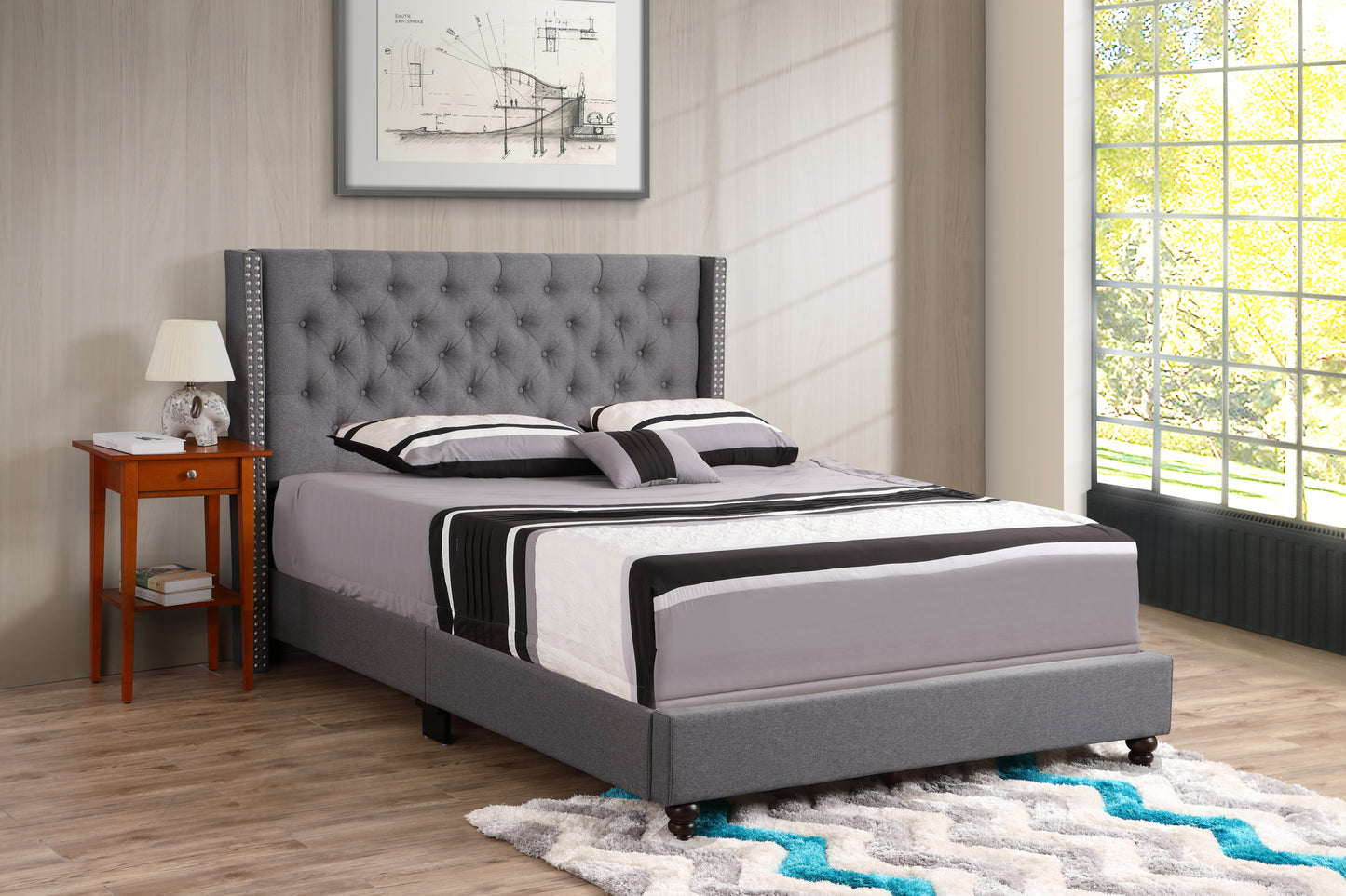 Transitional King Upholstered Bed In Gray