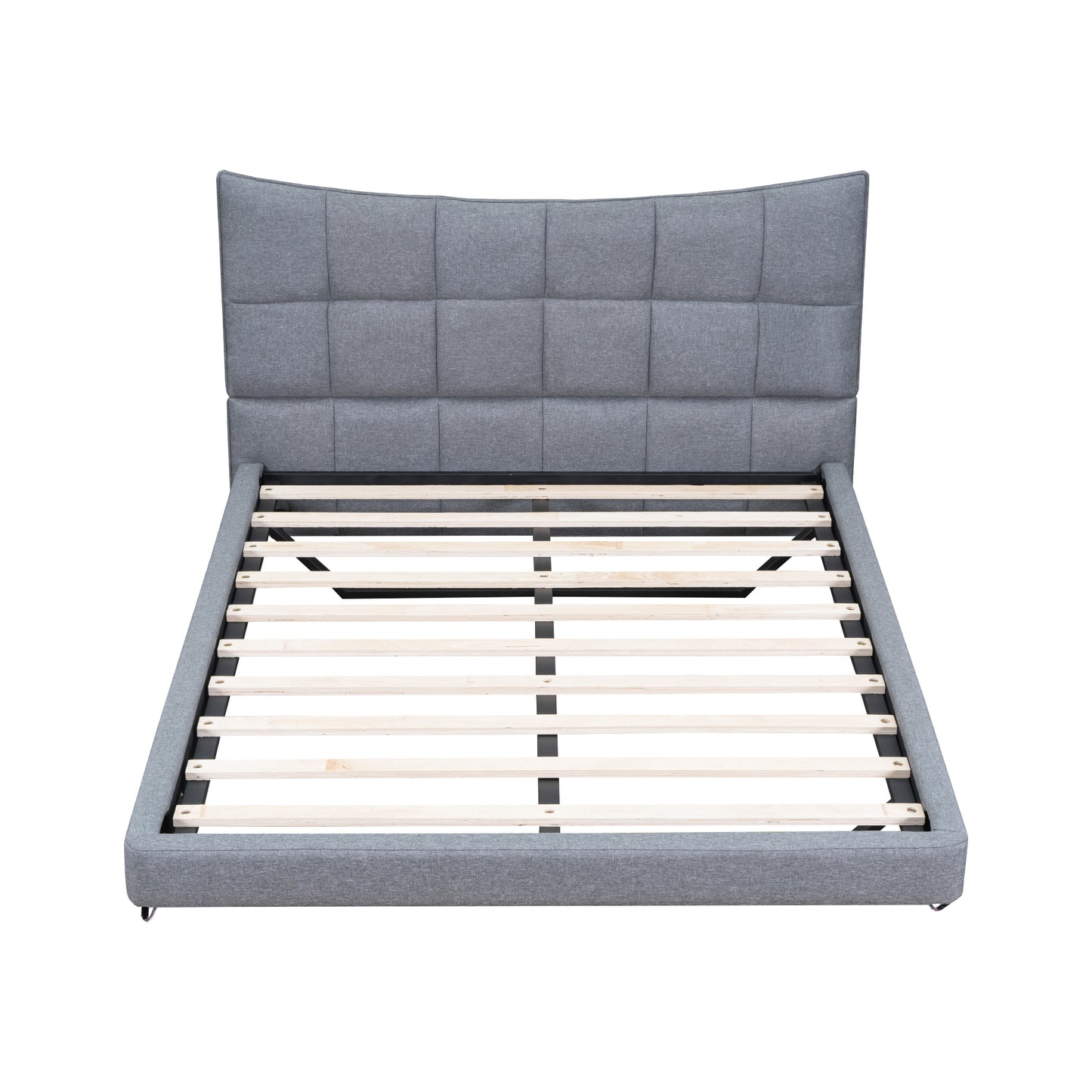 Full Size Upholstered Platform Bed with LED Lights,USB Ports and Outlets,Linen Fabric,Gray