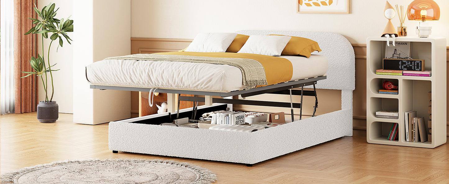 Teddy Fleece Full  Size Upholstered Platform Bed with Hydraulic Storage System, White