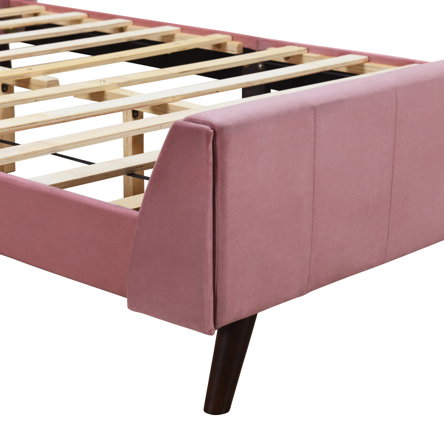 Full Size Upholstered Platform Bed, Velvet, Pink