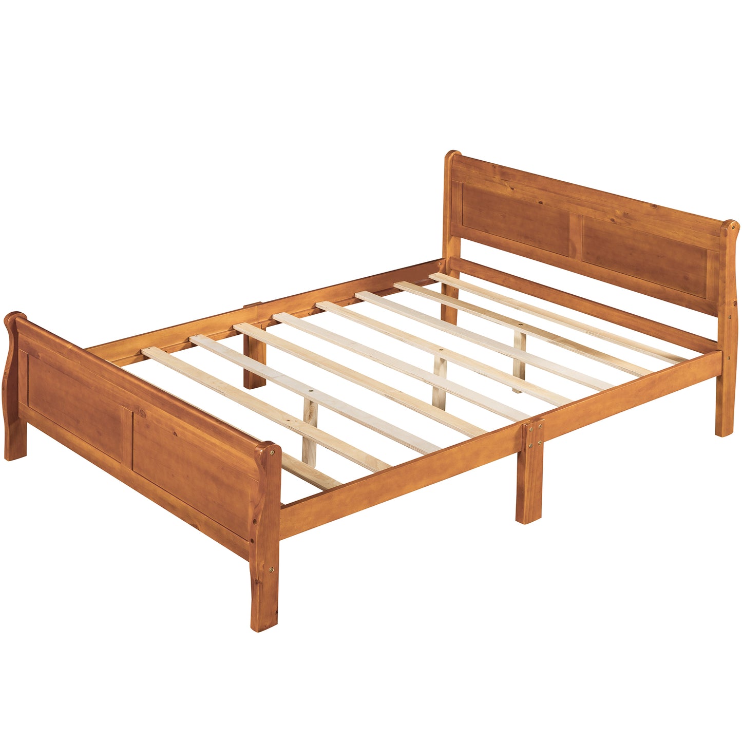 Cama con plataforma de madera de tamaño completo con cabecera y soporte de listones de madera (roble)