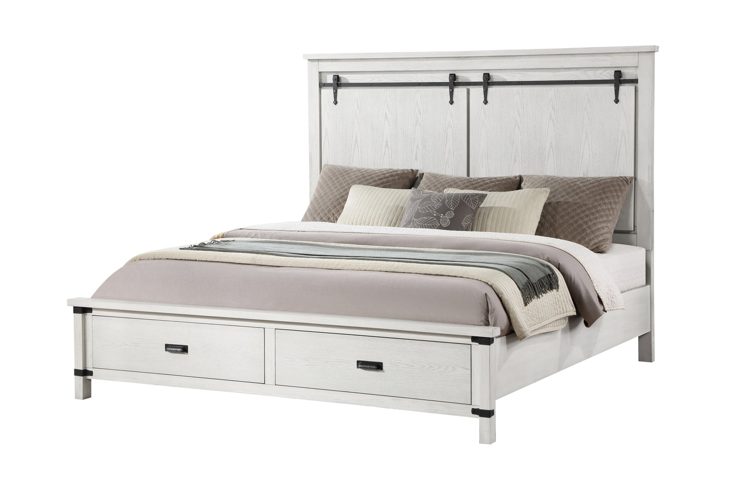 Juego de dormitorio de estilo moderno de 4 piezas con cama tamaño queen, fabricado con madera en color blanco antiguo