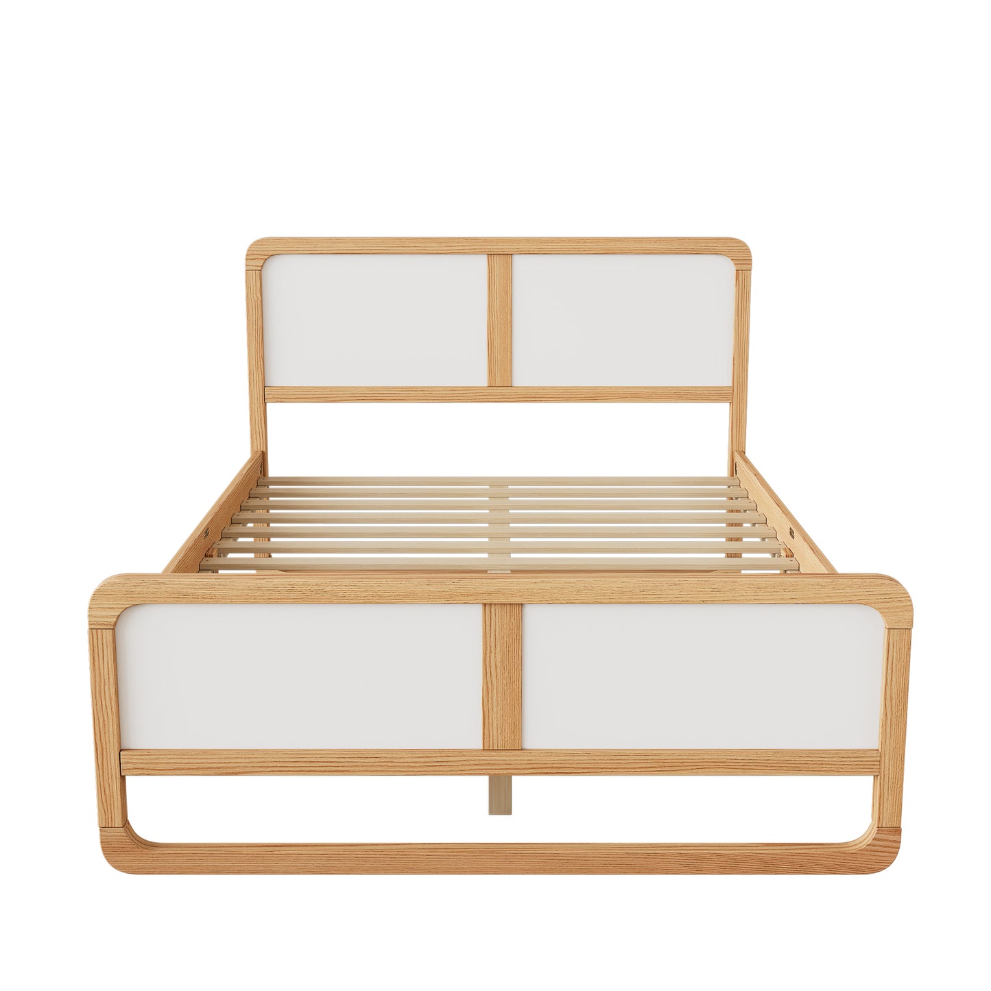 Modern Style Full Size Solid Wood Platform Bed for  Kids, Teens, Adults, No Need Box Spring, Walnut and White