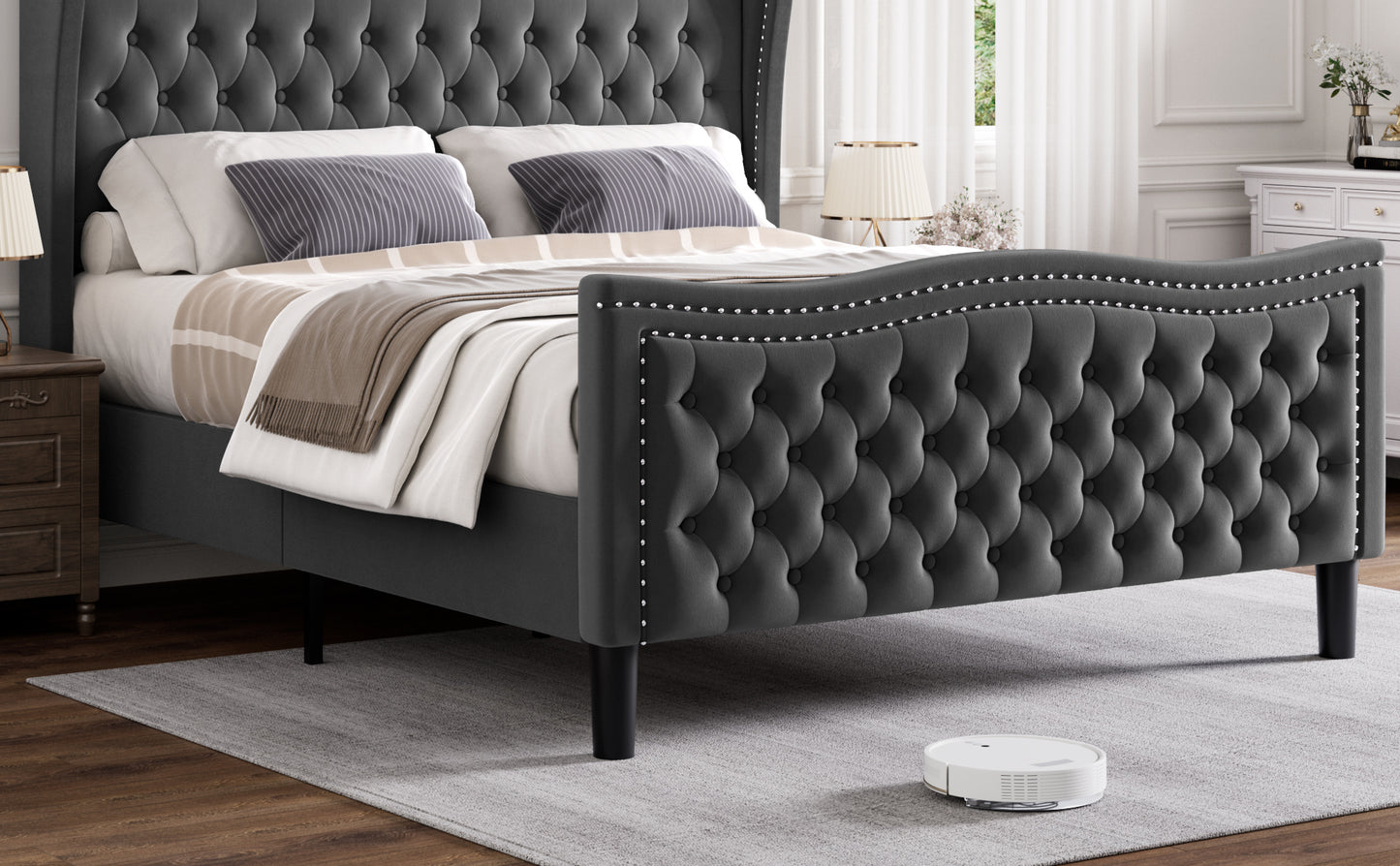 LIFT UP VELVET GRAY  QUEEN SIZE BED