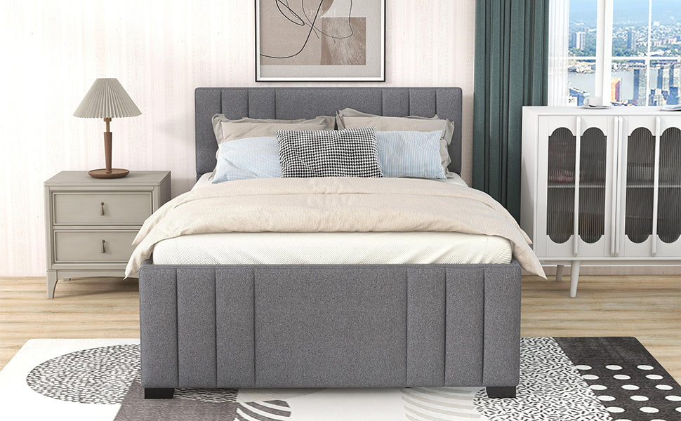 Full Upholstered Platform Bed with Trundle,Grey (OLD SKU:SM001006AAE)