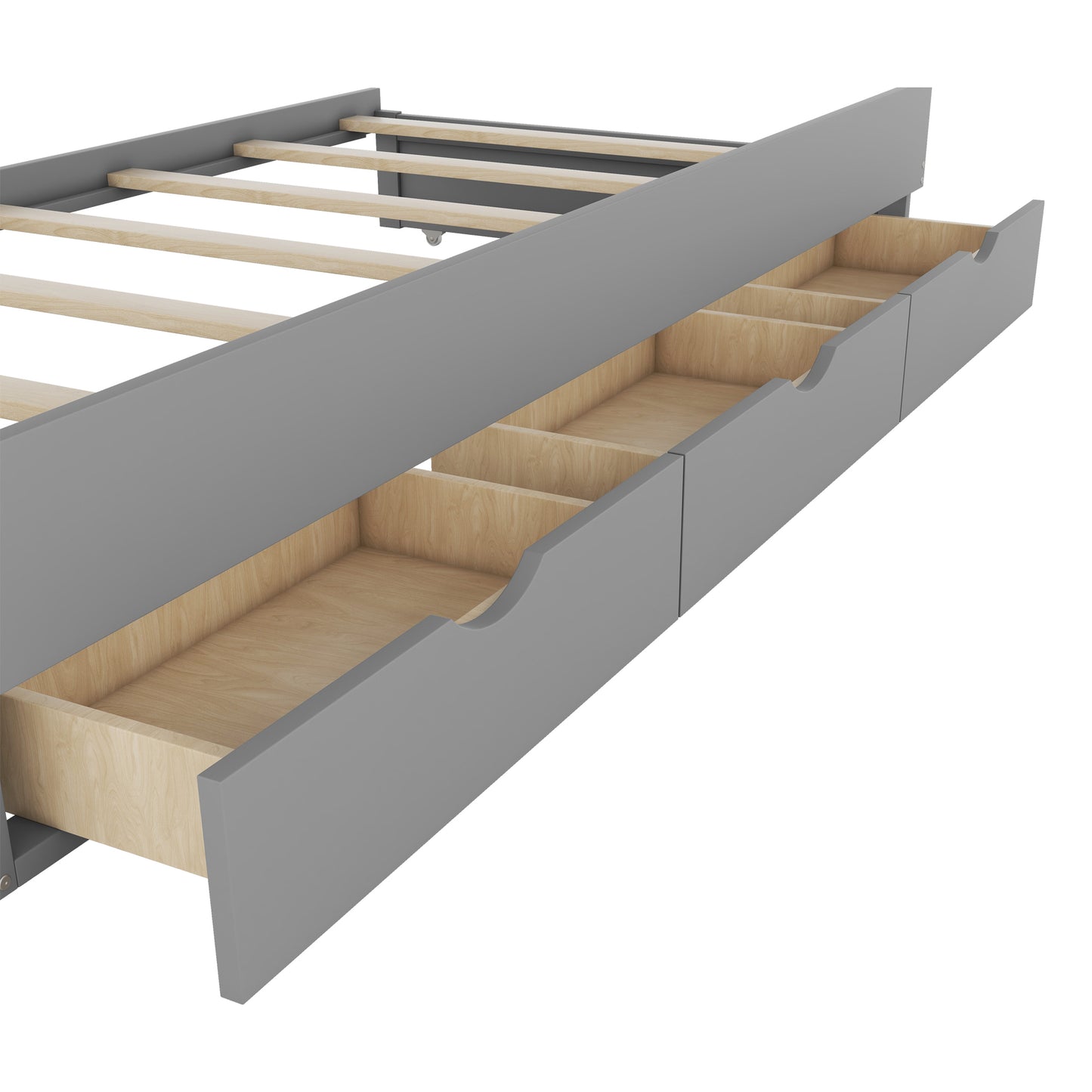 Full Size Wooden LED Platform Bed with Trundle, with Storage Headboard, with Drawers, Gray