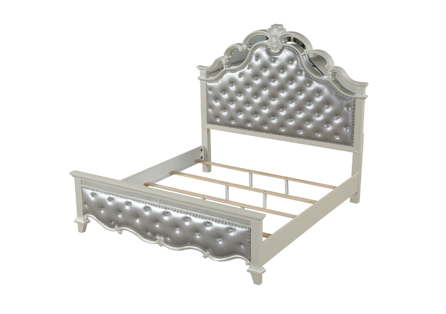 Tufted Upholstery Queen Size Bed made with Wood in White