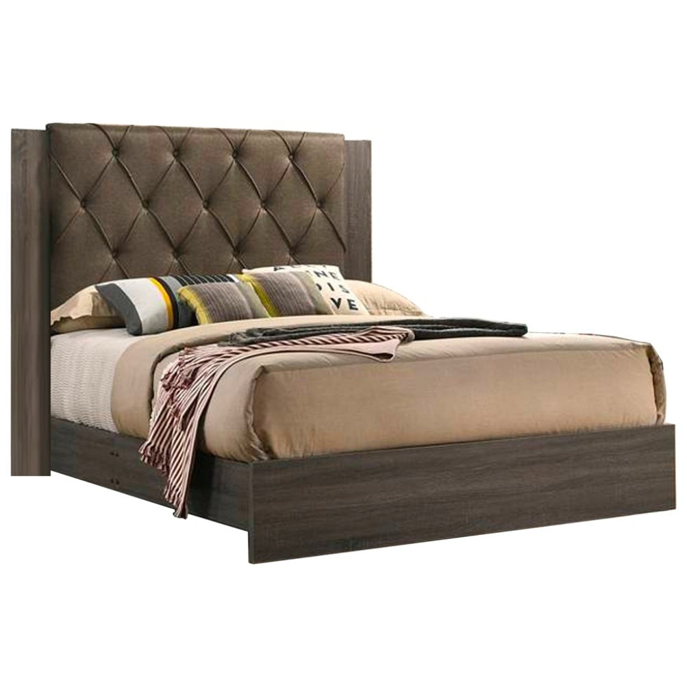 Contemporary 1pc California King Size Bed Bedroom Furniture Tufted Design Headboard Rubberwood 1pc Bedframe Gray Finish