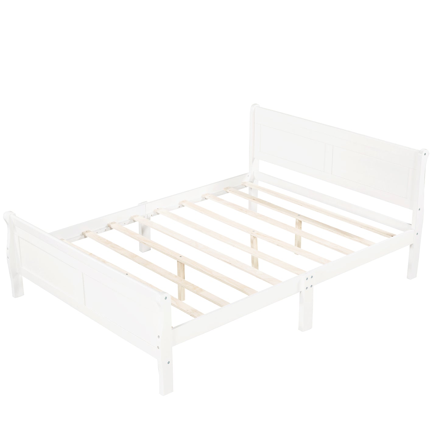 Cama con plataforma de madera de tamaño completo con cabecera y soporte de listones de madera (blanco)