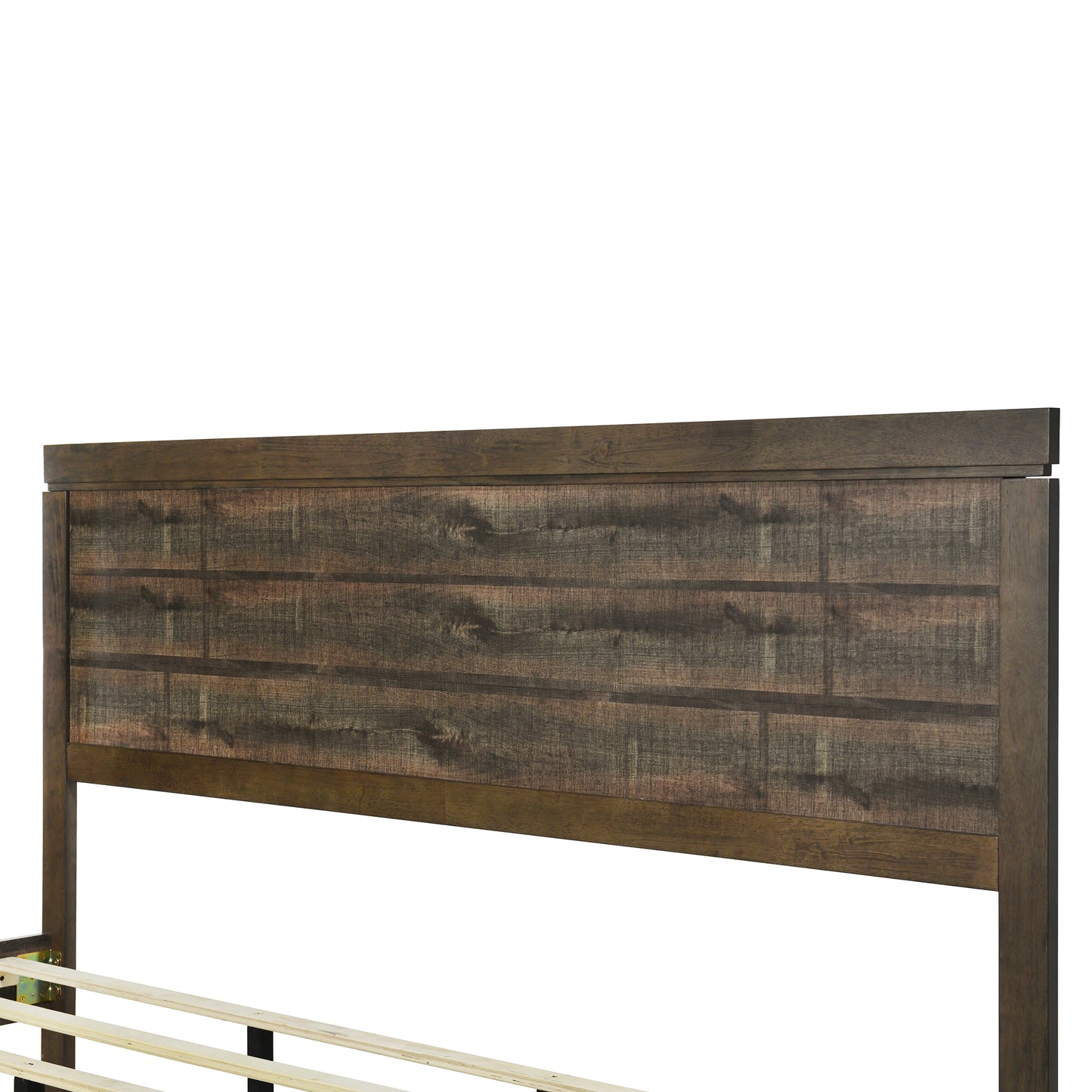 Vintage Farmhouse Style King Size Platform Bed with 10 Wooden Slats Support, No Box Spring Needed, Rustic Brown