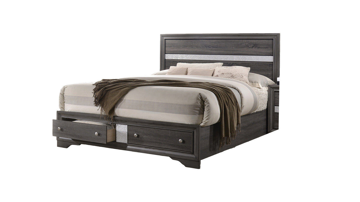 Traditional Style Full 5pc Storage Bedroom Set made with Wood in Gray