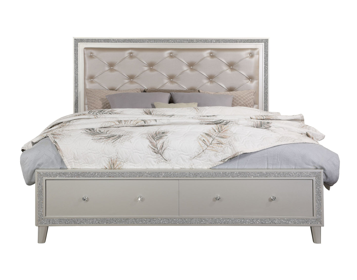 ACME Sliverfluff Queen Bed w/Storage, PU & Champagne Finish BD00242Q