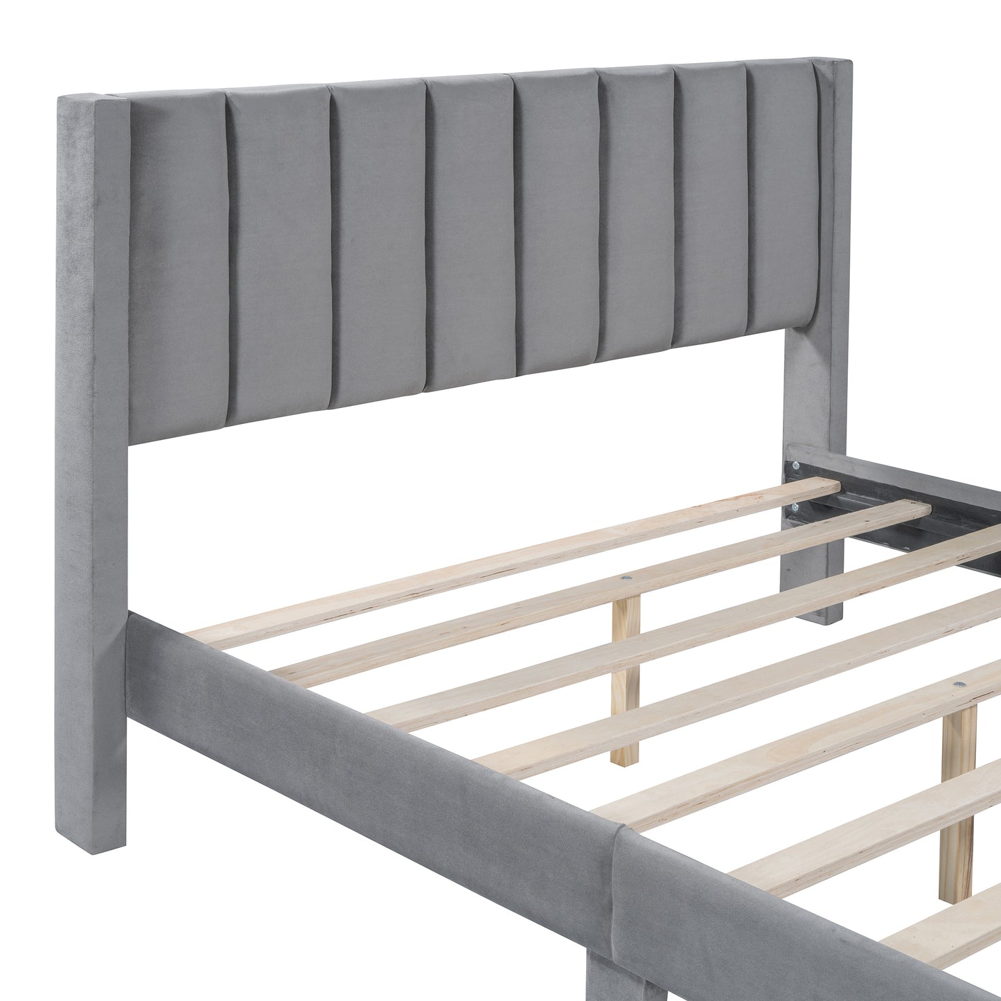 Full Size Storage Bed Velvet Upholstered Platform Bed with a Big Drawer - Gray(old sku:WF296850AAE)