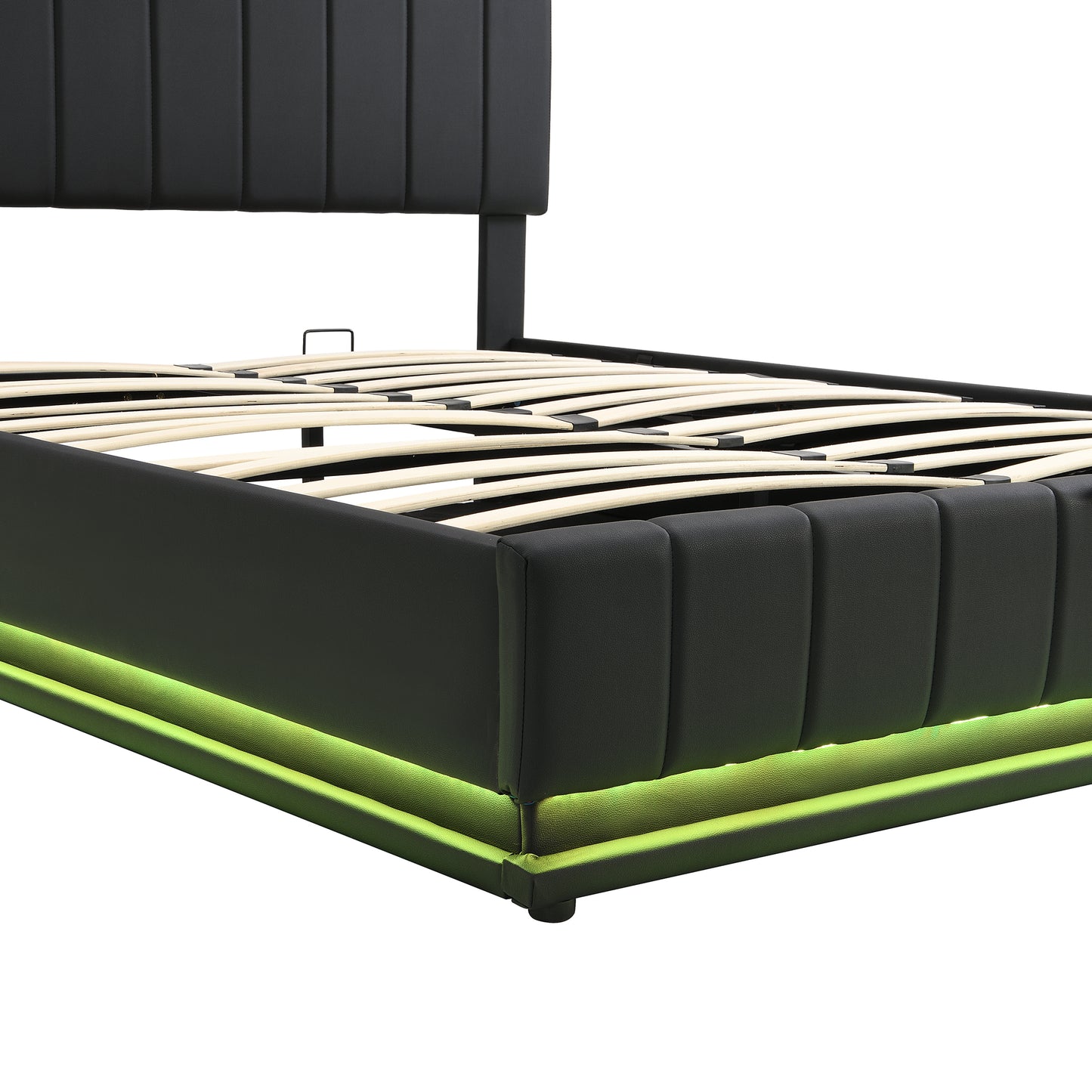 Queen Size Upholstered Bed with Hydraulic Storage System and LED Light, Modern Platform Bed with Sockets and USB Ports, Black