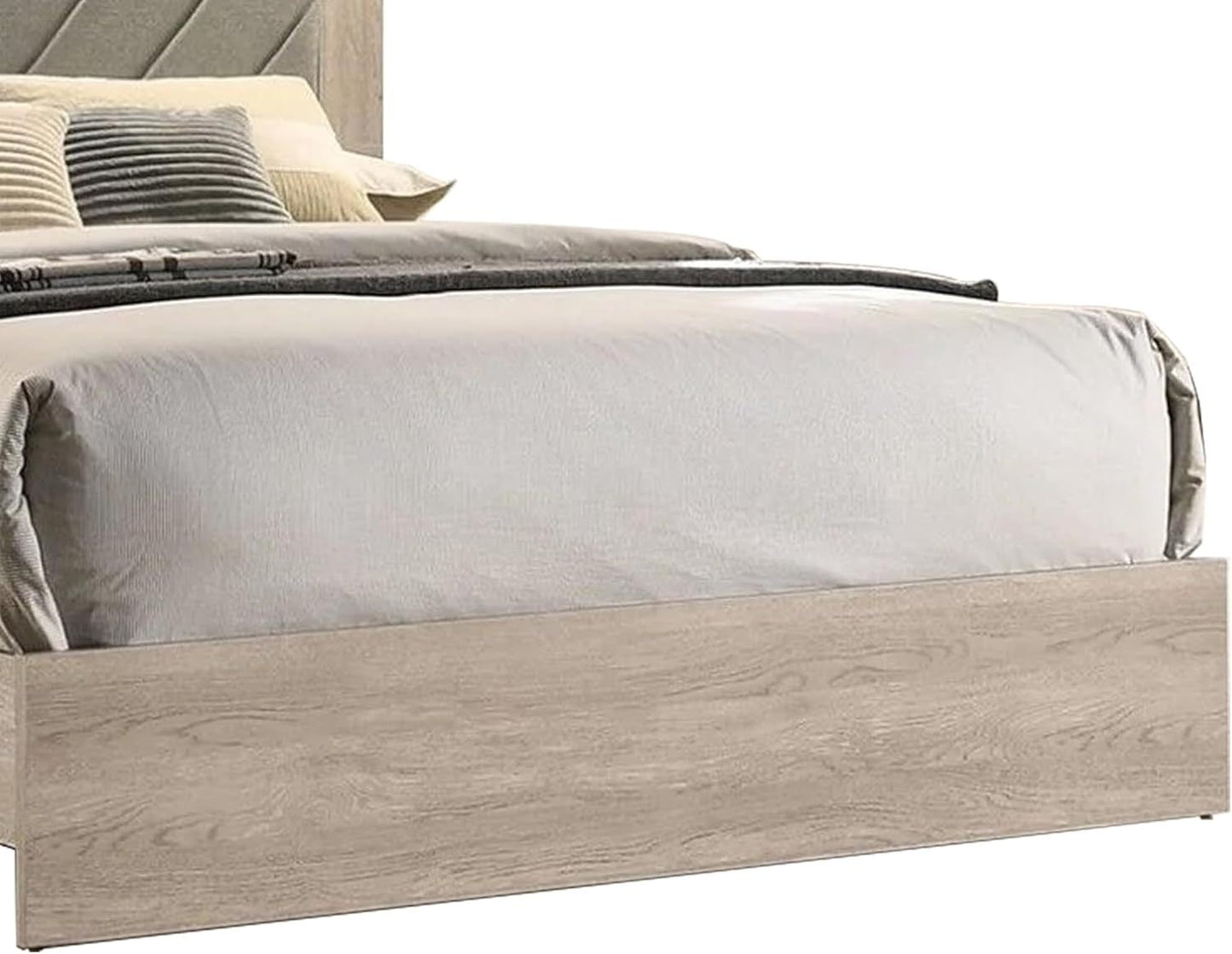 Contemporary 1pc Cream Finish Eastern King Size Bed Bedroom Furniture Gray V-Design Headboard Rubberwood 1pc Bedframe