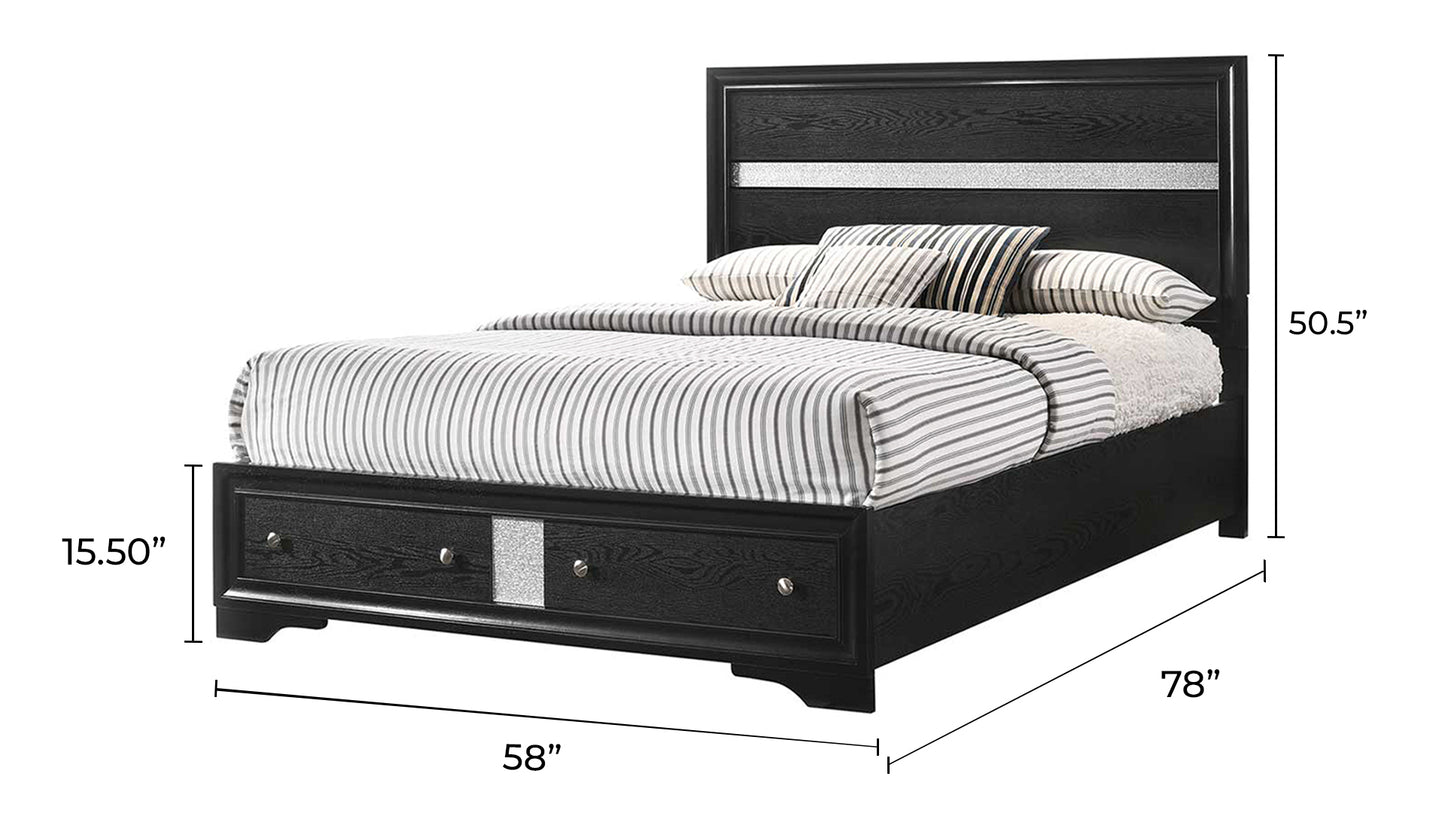 Traditional Style Full 4 Piece Storage Bedroom set made with Wood in Black