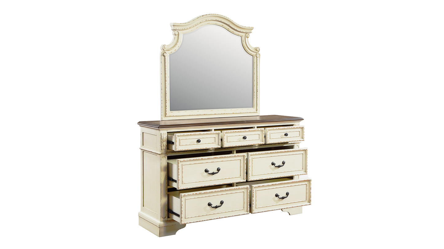 Ensemble de chambre à coucher Queen de style traditionnel 5 pièces avec tête de lit capitonnée à boutons en bois beige antique