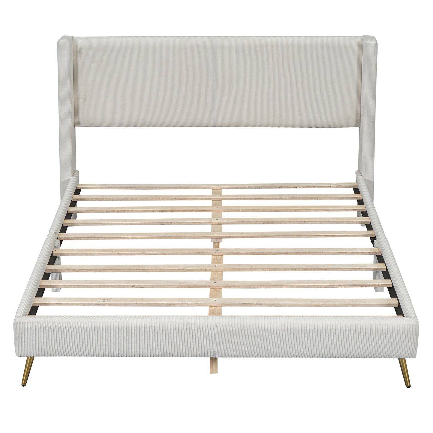 Queen Size Corduroy Platform Bed with Metal Legs, Beige(old sku:WF300238AAA)