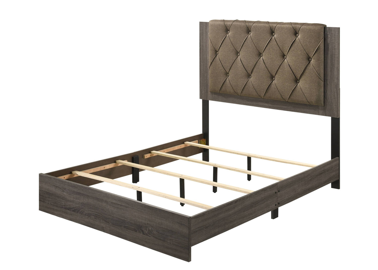 ACME Avantika Queen Bed, Fabric & Rustic Gray Oak 27680Q