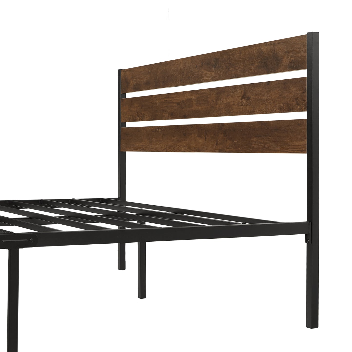 Full Size Bed Frame with Wood Headboard, Metal Frame with Strong Slats, Noise Free,No Box Spring Needed-Brown.