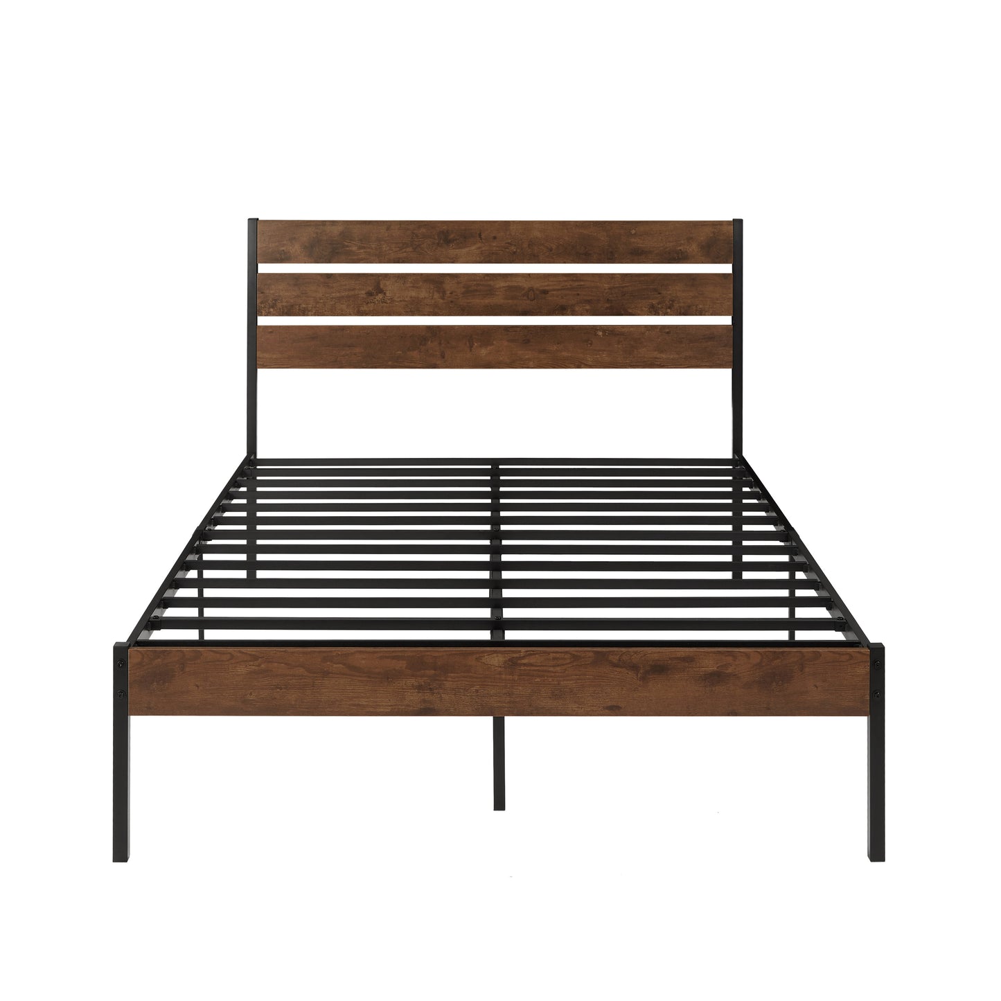 Full Size Bed Frame with Wood Headboard, Metal Frame with Strong Slats, Noise Free,No Box Spring Needed-Brown.