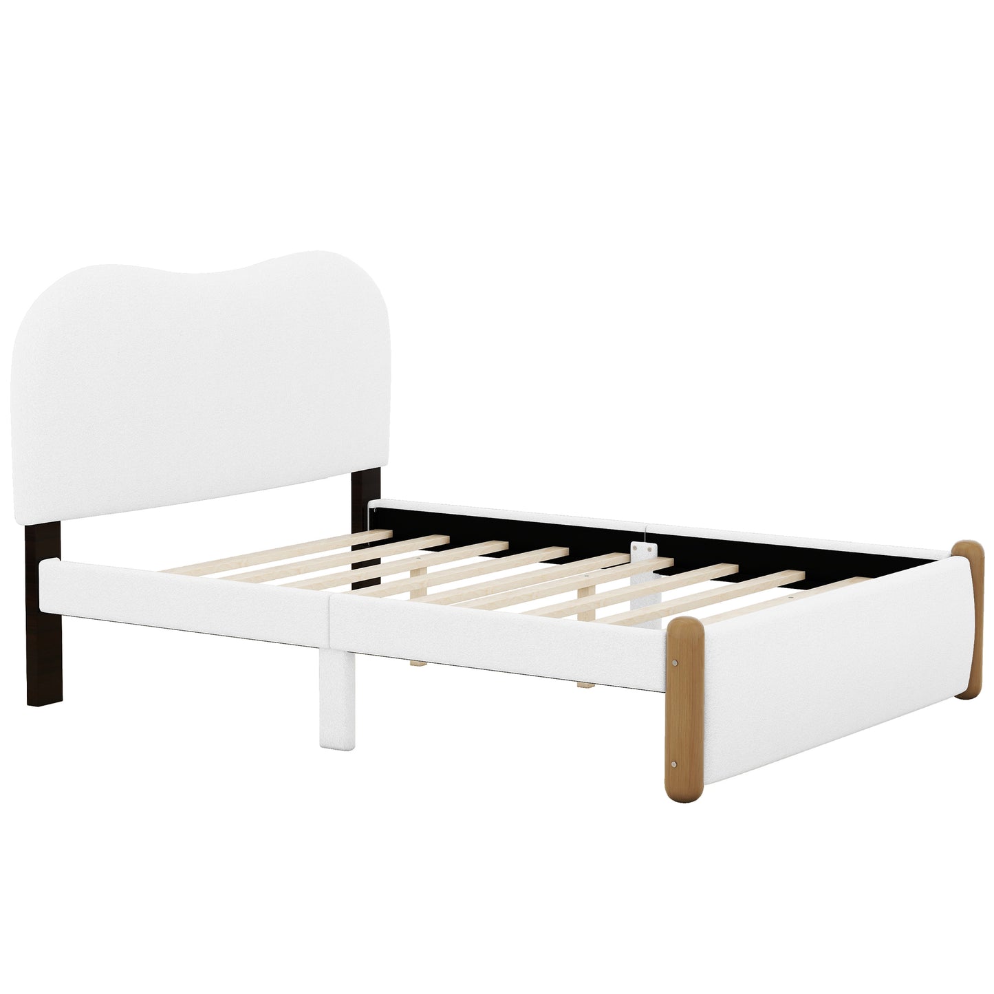 Full Size Upholstered Platform Bed with Wood Supporting Feet, White