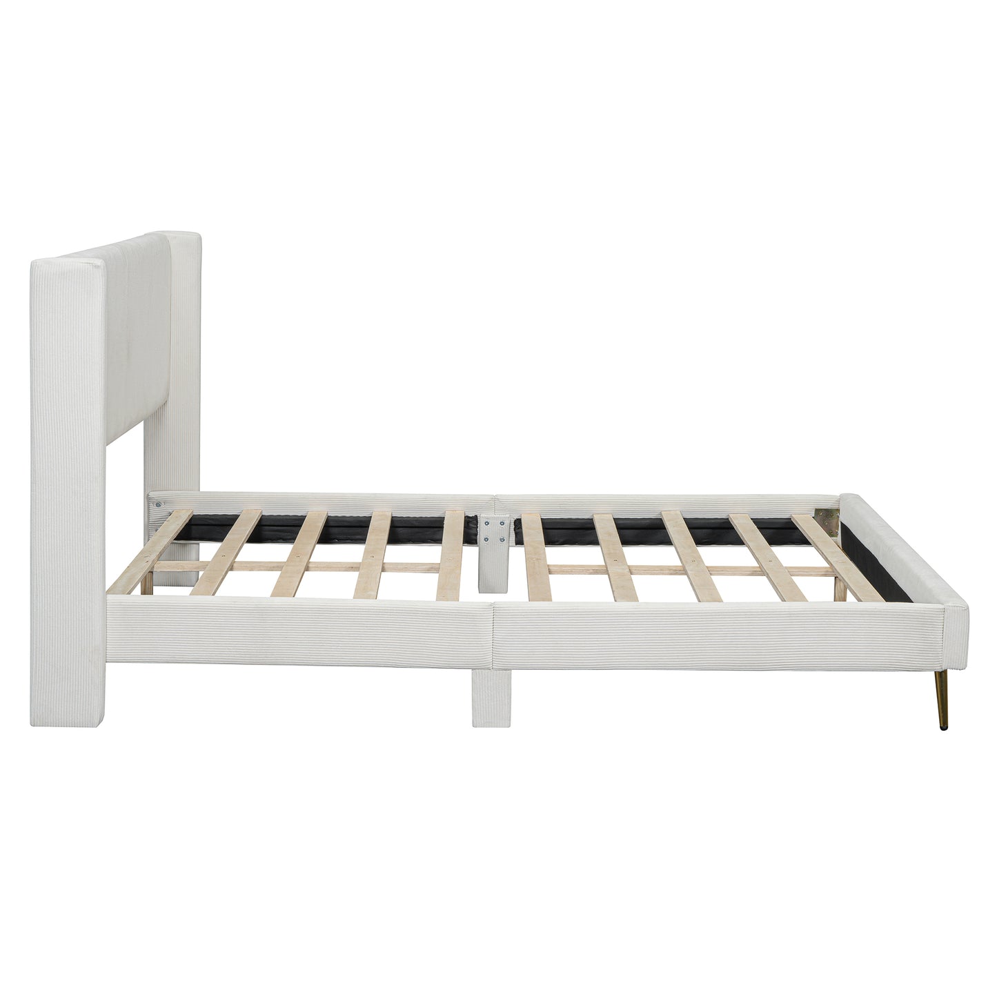 Queen Size Corduroy Platform Bed with Metal Legs, Beige(old sku:WF300238AAA)