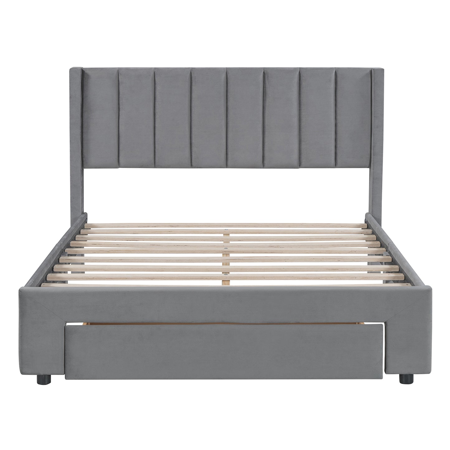 Full Size Storage Bed Velvet Upholstered Platform Bed with a Big Drawer - Gray(old sku:WF296850AAE)