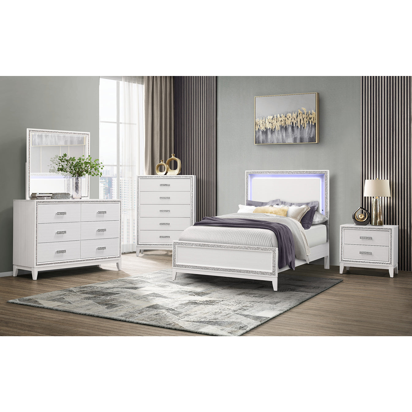 ALMERA GLITTER WHITE QUEEN BED