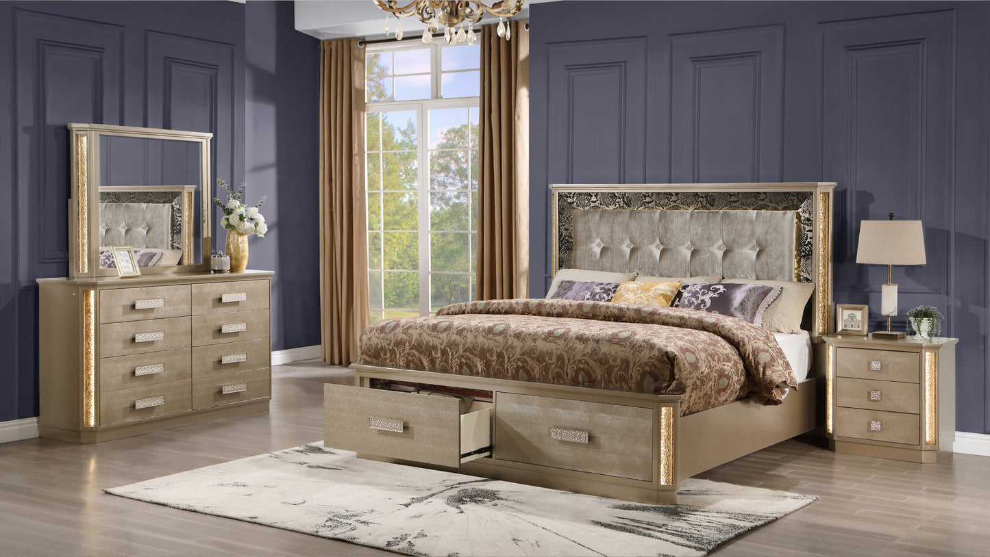 Queen 4PC Bedroom set Made with Wood in Gold