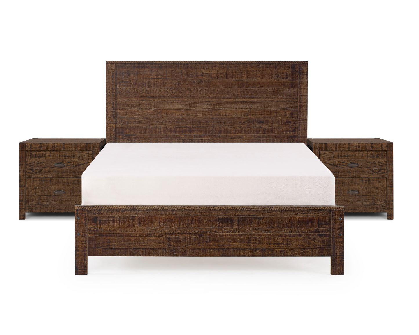 Albany 3 Piece Full Bed Set, Heavy Duty Solid Wood Full Size Bed Frame with Bedside Table Set of 2, Espresso