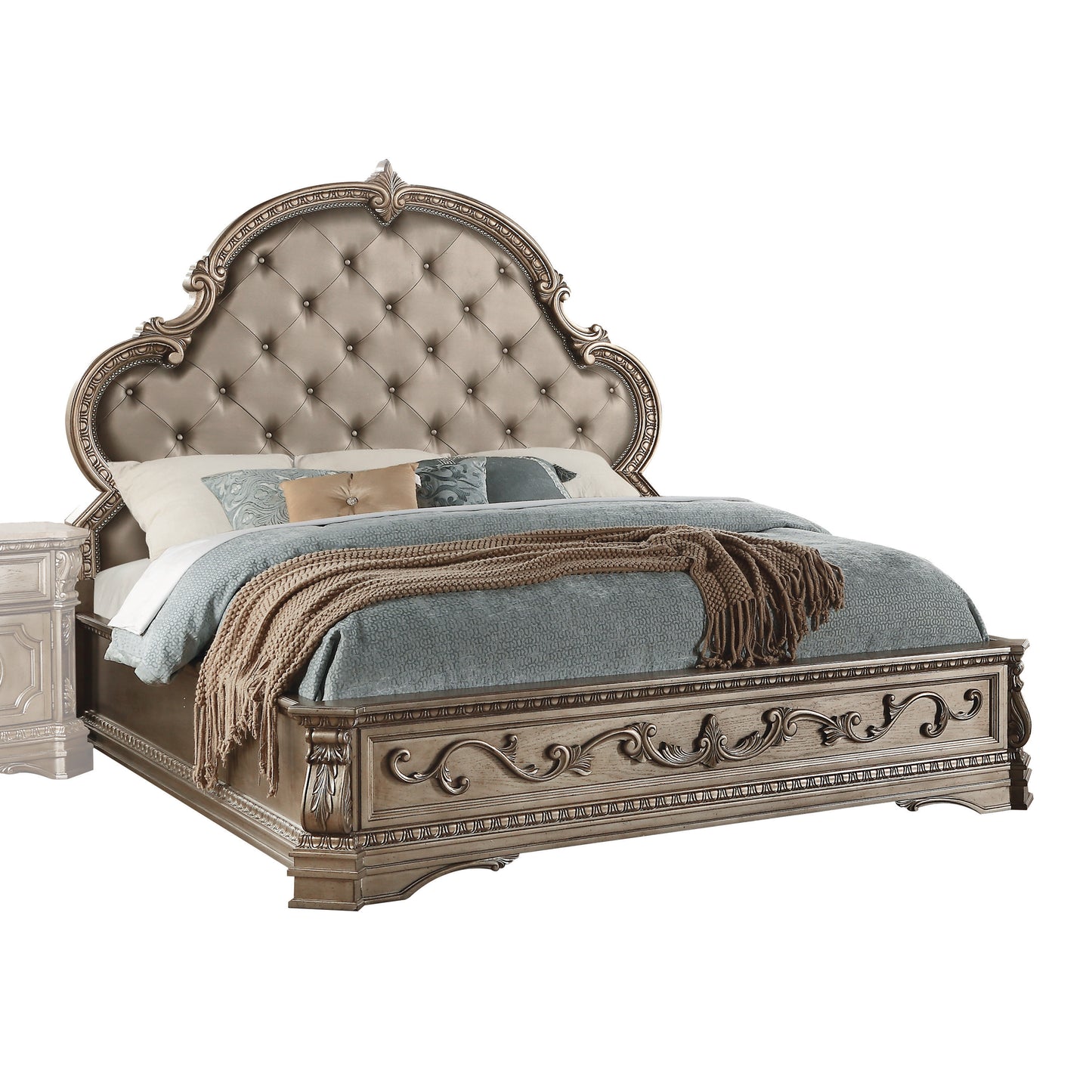 ACME Northville Eastern King Bed in PU & Antique Silver 26927EK