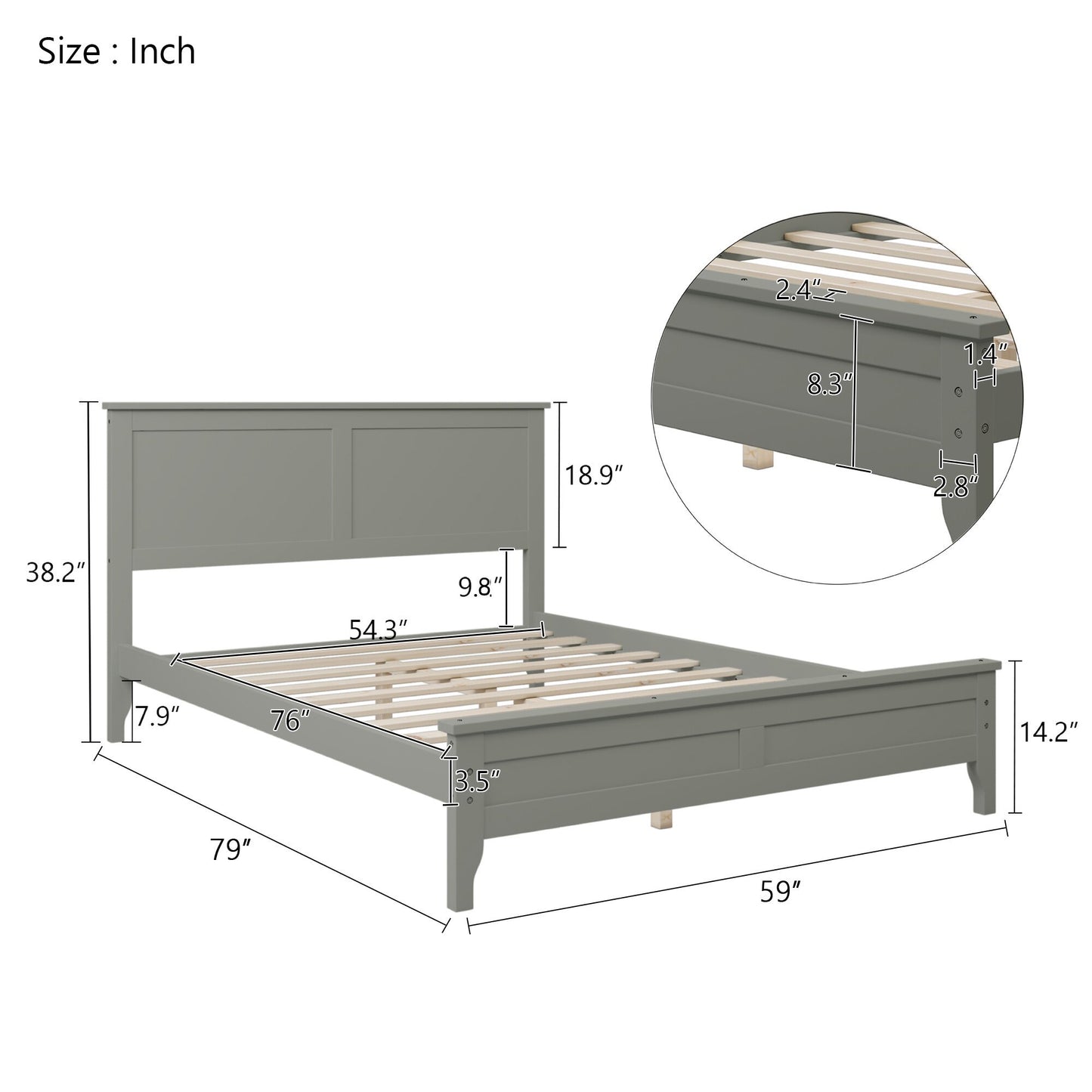 Modern Gray Solid Wood Full Platform Bed(old sku:WF283524AAE)