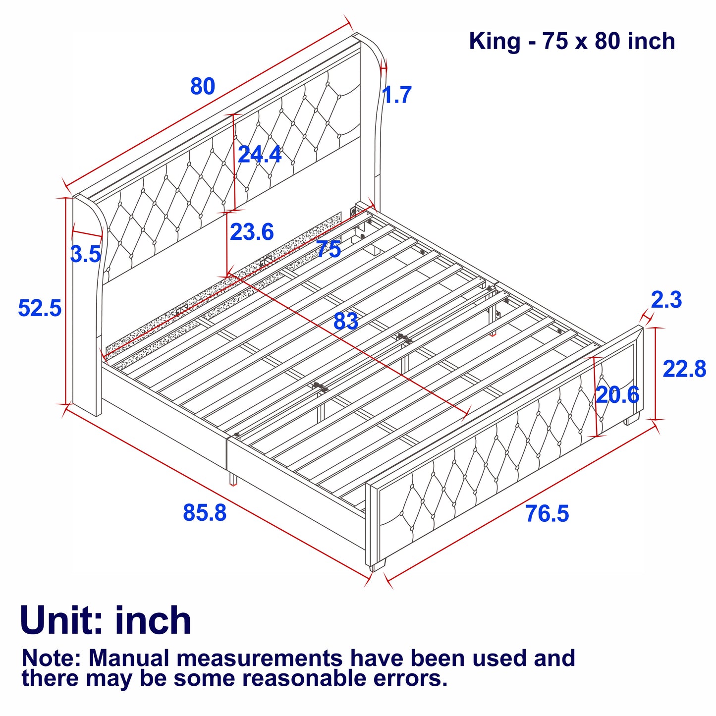 King Platform Bed Frame With High headboard, Velvet Upholstered Bed with Deep Tufted Buttons, Adjustable Colorful LED Light Decorative Headboard, Wide Wingbacks, GREY