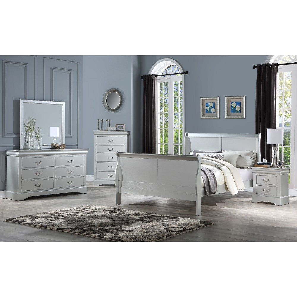 ACME Louis Philippe III Eastern King Bed in Platinum 26697EK