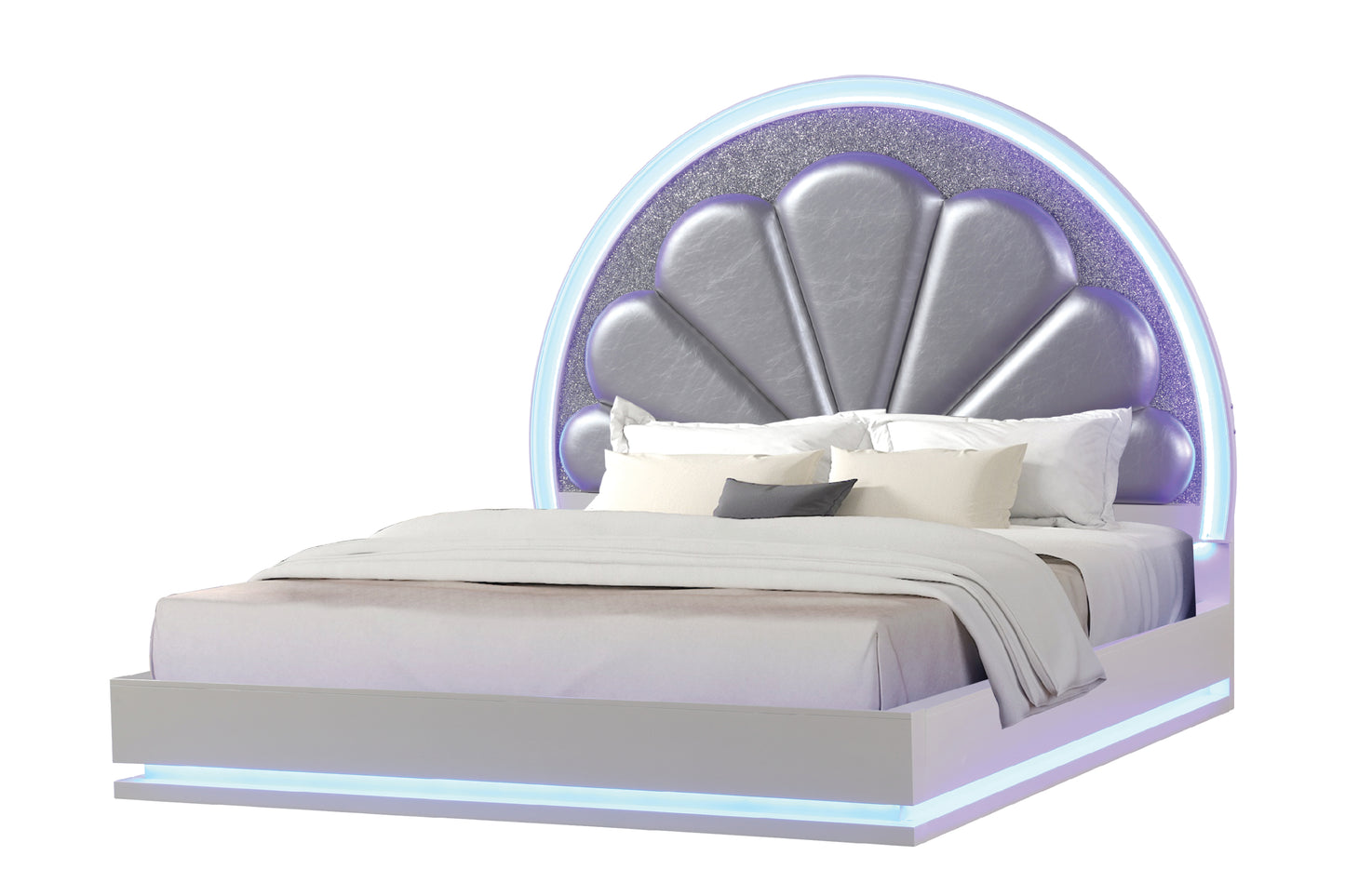 Juego de dormitorio King de 5 piezas con luces LED fabricado con madera en color blanco lechoso