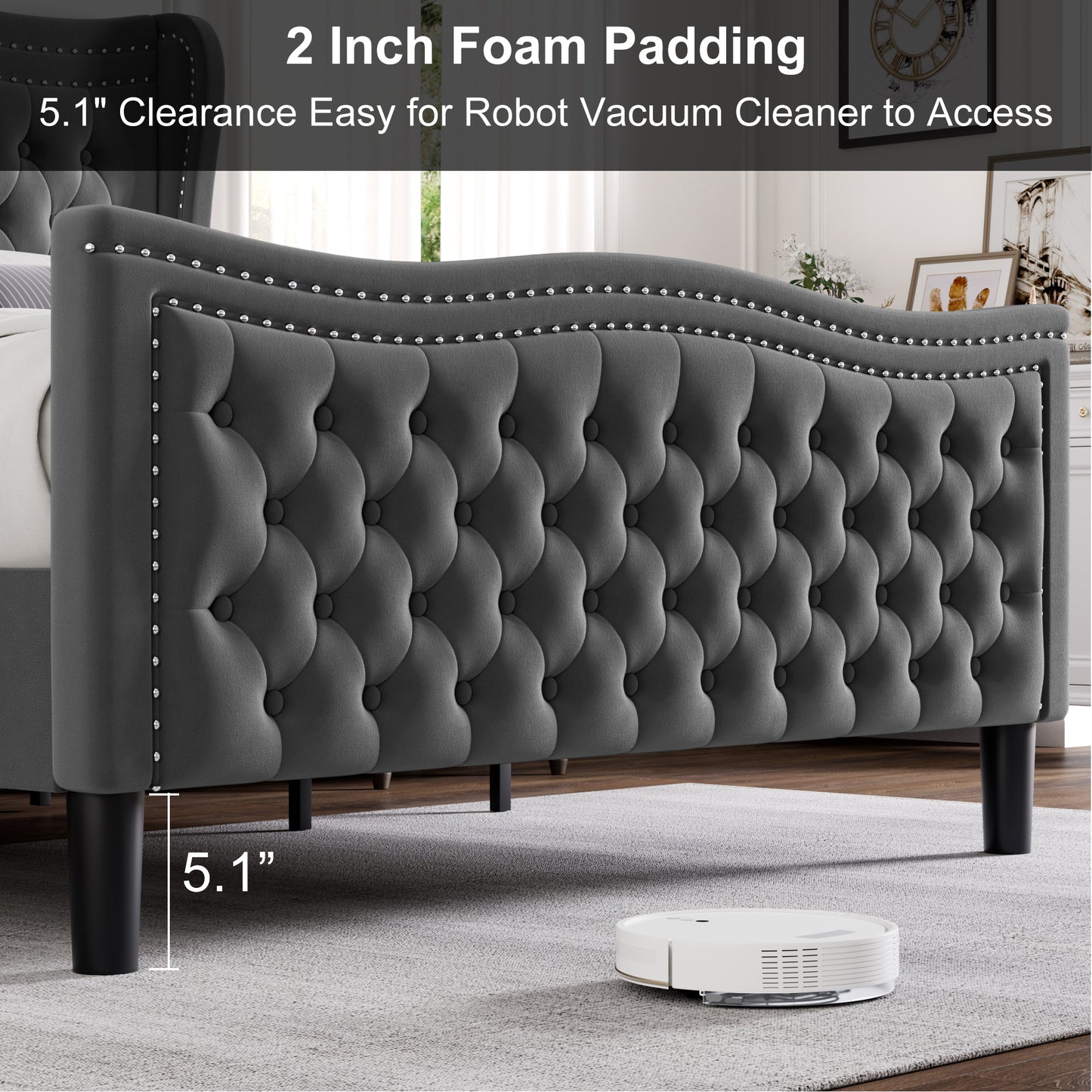 LIFT UP VELVET GRAY  QUEEN SIZE BED