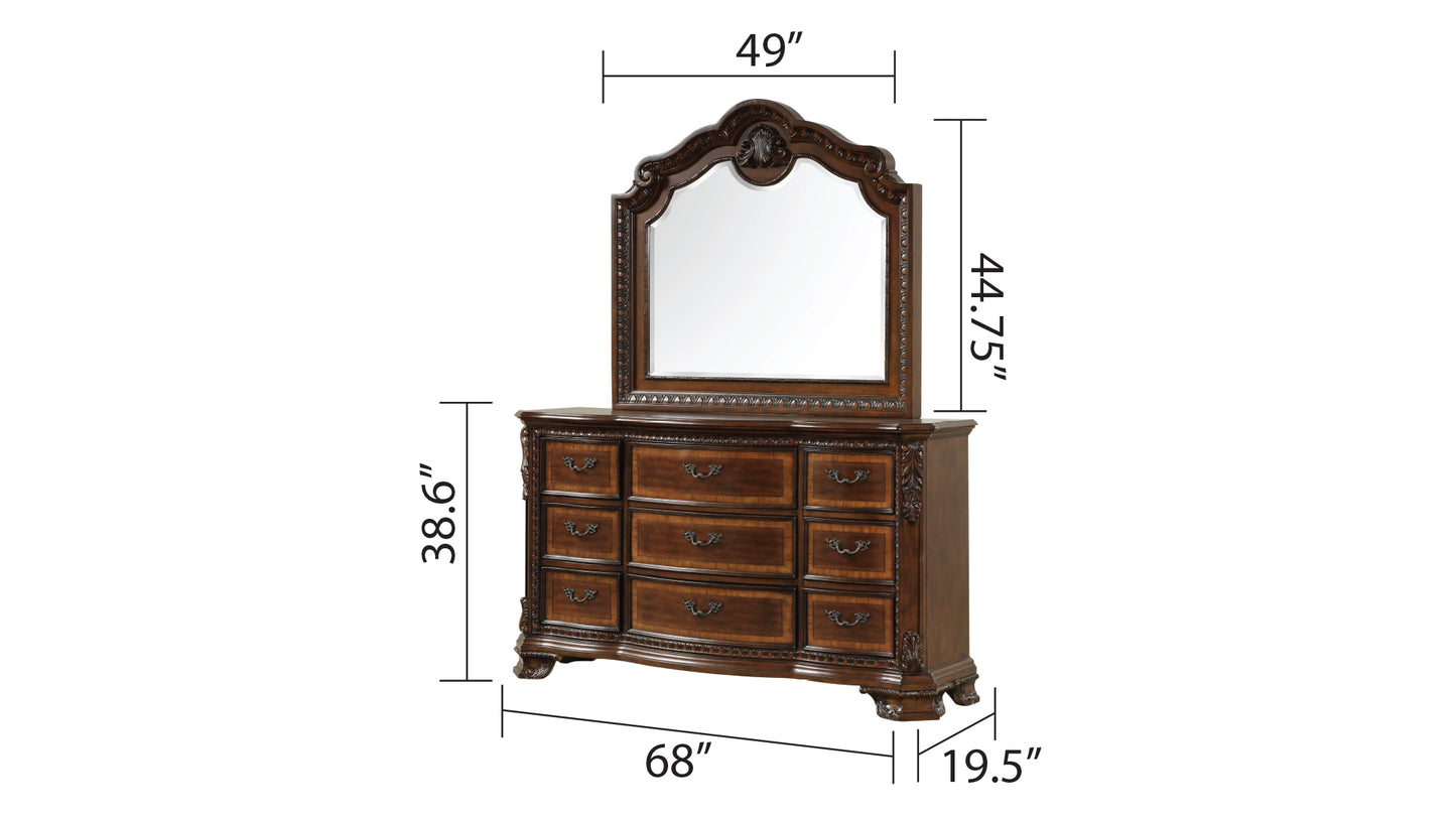 Traditional Style 4 Pc King Bedroom Set With Intricate Wood Carvings Made with Wood in Walnut