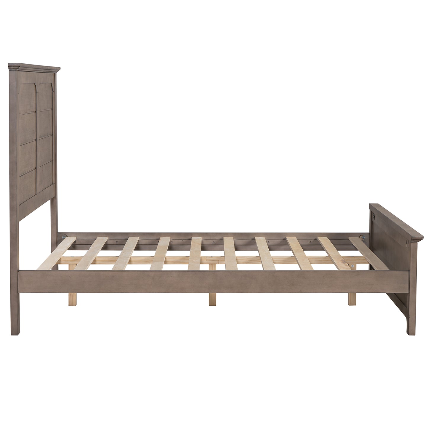 Farmhouse Wooden Platform Full Size Bed with Panel Design Headboard and Footboard for Teenager, Ash Brown