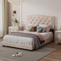 Full Size Upholstered Bed Frame with Rivet Design, Modern Velvet Platform Bed with Tufted Headboard,Beige