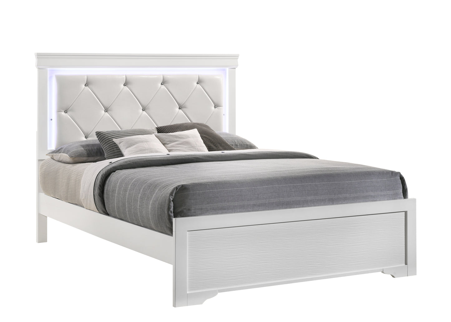 Full 4 Piece LED Bedroom set made with Wood in White